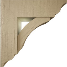 Ekena Millwork - BKTUR0756X26X26THR01RCPR - Timberthane Faux Wood Thorton Style Bracket w/ Offset Brace, Traditional Ends, 7 1/2"W x 26"D x 26"H, Primed Tan