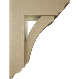 Ekena Millwork - BKTUR0756X26X34THR01RCPR - Timberthane Faux Wood Thorton Style Bracket w/ Offset Brace, Traditional Ends, 7 1/2"W x 26"D x 34"H, Primed Tan