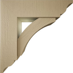 Ekena Millwork - BKTUR0756X28X28THR01RCPR - Timberthane Faux Wood Thorton Style Bracket w/ Offset Brace, Traditional Ends, 7 1/2"W x 28"D x 28"H, Primed Tan