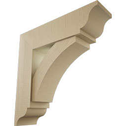 Ekena Millwork - BKTUR0756X28X28THR01RCPR - Timberthane Faux Wood Thorton Style Bracket w/ Offset Brace, Traditional Ends, 7 1/2"W x 28"D x 28"H, Primed Tan