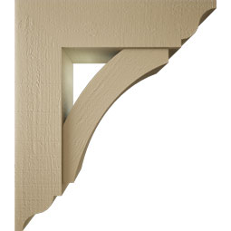 Ekena Millwork - BKTUR0756X28X32THR01RCPR - Timberthane Faux Wood Thorton Style Bracket w/ Offset Brace, Traditional Ends, 7 1/2"W x 28"D x 32"H, Primed Tan