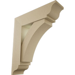 Ekena Millwork - BKTUR0756X28X32THR01RCPR - Timberthane Faux Wood Thorton Style Bracket w/ Offset Brace, Traditional Ends, 7 1/2"W x 28"D x 32"H, Primed Tan