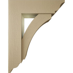 Ekena Millwork - BKTUR0756X28X36THR01RCPR - Timberthane Faux Wood Thorton Style Bracket w/ Offset Brace, Traditional Ends, 7 1/2"W x 28"D x 36"H, Primed Tan