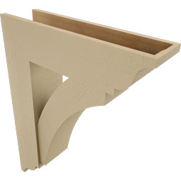 Ekena Millwork - BKTUR0756X28X36THR01RCPR - Timberthane Faux Wood Thorton Style Bracket w/ Offset Brace, Traditional Ends, 7 1/2"W x 28"D x 36"H, Primed Tan
