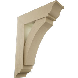 Ekena Millwork - BKTUR0756X28X36THR01RCPR - Timberthane Faux Wood Thorton Style Bracket w/ Offset Brace, Traditional Ends, 7 1/2"W x 28"D x 36"H, Primed Tan