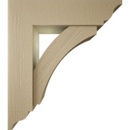 Ekena Millwork - BKTUR0756X30X34THR01RCPR - Timberthane Faux Wood Thorton Style Bracket w/ Offset Brace, Traditional Ends, 7 1/2"W x 30"D x 34"H, Primed Tan