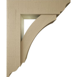 Ekena Millwork - BKTUR0756X30X36THR01RCPR - Timberthane Faux Wood Thorton Style Bracket w/ Offset Brace, Traditional Ends, 7 1/2"W x 30"D x 36"H, Primed Tan