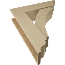 Ekena Millwork - BKTUR0756X30X36THR01RCPR - Timberthane Faux Wood Thorton Style Bracket w/ Offset Brace, Traditional Ends, 7 1/2"W x 30"D x 36"H, Primed Tan
