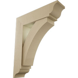 Ekena Millwork - BKTUR0756X30X36THR01RCPR - Timberthane Faux Wood Thorton Style Bracket w/ Offset Brace, Traditional Ends, 7 1/2"W x 30"D x 36"H, Primed Tan