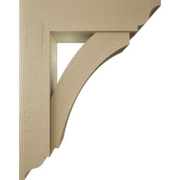 Ekena Millwork - BKTUR0756X30X38THR01RCPR - Timberthane Faux Wood Thorton Style Bracket w/ Offset Brace, Traditional Ends, 7 1/2"W x 30"D x 38"H, Primed Tan