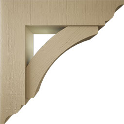 Ekena Millwork - BKTUR0756X32X32THR01RCPR - Timberthane Faux Wood Thorton Style Bracket w/ Offset Brace, Traditional Ends, 7 1/2"W x 32"D x 32"H, Primed Tan