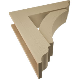 Ekena Millwork - BKTUR0756X32X32THR01RCPR - Timberthane Faux Wood Thorton Style Bracket w/ Offset Brace, Traditional Ends, 7 1/2"W x 32"D x 32"H, Primed Tan