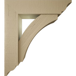 Ekena Millwork - BKTUR0756X32X36THR01RCPR - Timberthane Faux Wood Thorton Style Bracket w/ Offset Brace, Traditional Ends, 7 1/2"W x 32"D x 36"H, Primed Tan