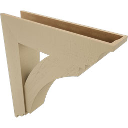 Ekena Millwork - BKTUR0756X32X38THR01RCPR - Timberthane Faux Wood Thorton Style Bracket w/ Offset Brace, Traditional Ends, 7 1/2"W x 32"D x 38"H, Primed Tan