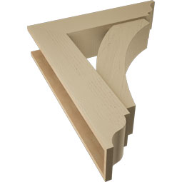 Ekena Millwork - BKTUR0756X32X38THR01RCPR - Timberthane Faux Wood Thorton Style Bracket w/ Offset Brace, Traditional Ends, 7 1/2"W x 32"D x 38"H, Primed Tan