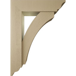 Ekena Millwork - BKTUR0756X32X44THR01RCPR - Timberthane Faux Wood Thorton Style Bracket w/ Offset Brace, Traditional Ends, 7 1/2"W x 32"D x 44"H, Primed Tan
