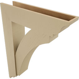 Ekena Millwork - BKTUR0756X32X44THR01RCPR - Timberthane Faux Wood Thorton Style Bracket w/ Offset Brace, Traditional Ends, 7 1/2"W x 32"D x 44"H, Primed Tan