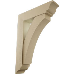 Ekena Millwork - BKTUR0756X32X44THR01RCPR - Timberthane Faux Wood Thorton Style Bracket w/ Offset Brace, Traditional Ends, 7 1/2"W x 32"D x 44"H, Primed Tan