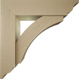 Ekena Millwork - BKTUR0756X34X34THR01RCPR - Timberthane Faux Wood Thorton Style Bracket w/ Offset Brace, Traditional Ends, 7 1/2"W x 34"D x 34"H, Primed Tan