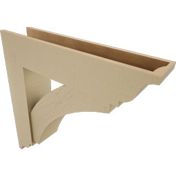 Ekena Millwork - BKTUR0756X34X34THR01RCPR - Timberthane Faux Wood Thorton Style Bracket w/ Offset Brace, Traditional Ends, 7 1/2"W x 34"D x 34"H, Primed Tan