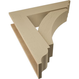 Ekena Millwork - BKTUR0756X34X34THR01RCPR - Timberthane Faux Wood Thorton Style Bracket w/ Offset Brace, Traditional Ends, 7 1/2"W x 34"D x 34"H, Primed Tan
