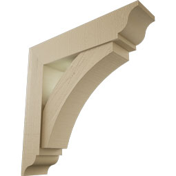 Ekena Millwork - BKTUR0756X34X34THR01RCPR - Timberthane Faux Wood Thorton Style Bracket w/ Offset Brace, Traditional Ends, 7 1/2"W x 34"D x 34"H, Primed Tan