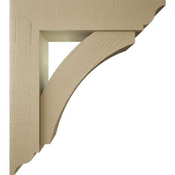 Ekena Millwork - BKTUR0756X34X38THR01RCPR - Timberthane Faux Wood Thorton Style Bracket w/ Offset Brace, Traditional Ends, 7 1/2"W x 34"D x 38"H, Primed Tan