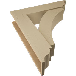 Ekena Millwork - BKTUR0756X34X38THR01RCPR - Timberthane Faux Wood Thorton Style Bracket w/ Offset Brace, Traditional Ends, 7 1/2"W x 34"D x 38"H, Primed Tan