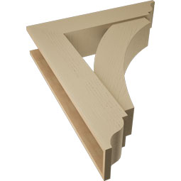 Ekena Millwork - BKTUR0756X34X40THR01RCPR - Timberthane Faux Wood Thorton Style Bracket w/ Offset Brace, Traditional Ends, 7 1/2"W x 34"D x 40"H, Primed Tan