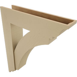Ekena Millwork - BKTUR0756X34X42THR01RCPR - Timberthane Faux Wood Thorton Style Bracket w/ Offset Brace, Traditional Ends, 7 1/2"W x 34"D x 42"H, Primed Tan