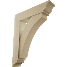Ekena Millwork - BKTUR0756X34X42THR01RCPR - Timberthane Faux Wood Thorton Style Bracket w/ Offset Brace, Traditional Ends, 7 1/2"W x 34"D x 42"H, Primed Tan