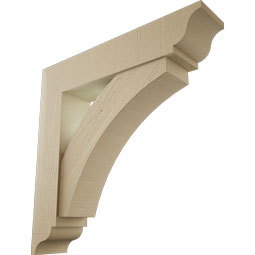Ekena Millwork - BKTUR0756X36X36THR01RCPR - Timberthane Faux Wood Thorton Style Bracket w/ Offset Brace, Traditional Ends, 7 1/2"W x 36"D x 36"H, Primed Tan