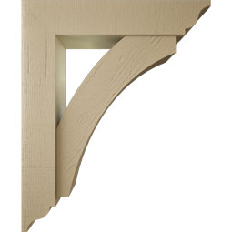 Ekena Millwork - BKTUR0756X36X44THR01RCPR - Timberthane Faux Wood Thorton Style Bracket w/ Offset Brace, Traditional Ends, 7 1/2"W x 36"D x 44"H, Primed Tan