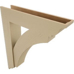 Ekena Millwork - BKTUR0756X36X44THR01RCPR - Timberthane Faux Wood Thorton Style Bracket w/ Offset Brace, Traditional Ends, 7 1/2"W x 36"D x 44"H, Primed Tan