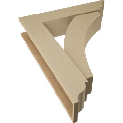 Ekena Millwork - BKTUR0756X36X44THR01RCPR - Timberthane Faux Wood Thorton Style Bracket w/ Offset Brace, Traditional Ends, 7 1/2"W x 36"D x 44"H, Primed Tan