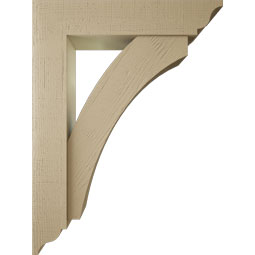 Ekena Millwork - BKTUR0756X36X48THR01RCPR - Timberthane Faux Wood Thorton Style Bracket w/ Offset Brace, Traditional Ends, 7 1/2"W x 36"D x 48"H, Primed Tan