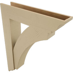 Ekena Millwork - BKTUR0756X36X48THR01RCPR - Timberthane Faux Wood Thorton Style Bracket w/ Offset Brace, Traditional Ends, 7 1/2"W x 36"D x 48"H, Primed Tan