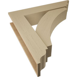 Ekena Millwork - BKTUR0756X38X38THR01RCPR - Timberthane Faux Wood Thorton Style Bracket w/ Offset Brace, Traditional Ends, 7 1/2"W x 38"D x 38"H, Primed Tan