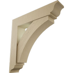 Ekena Millwork - BKTUR0756X38X38THR01RCPR - Timberthane Faux Wood Thorton Style Bracket w/ Offset Brace, Traditional Ends, 7 1/2"W x 38"D x 38"H, Primed Tan