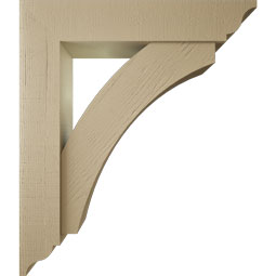 Ekena Millwork - BKTUR0756X38X44THR01RCPR - Timberthane Faux Wood Thorton Style Bracket w/ Offset Brace, Traditional Ends, 7 1/2"W x 38"D x 44"H, Primed Tan