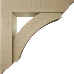 Ekena Millwork - BKTUR0756X40X40THR01RCPR - Timberthane Faux Wood Thorton Style Bracket w/ Offset Brace, Traditional Ends, 7 1/2"W x 40"D x 40"H, Primed Tan