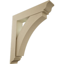 Ekena Millwork - BKTUR0756X40X44THR01RCPR - Timberthane Faux Wood Thorton Style Bracket w/ Offset Brace, Traditional Ends, 7 1/2"W x 40"D x 44"H, Primed Tan