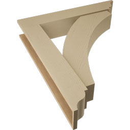Ekena Millwork - BKTUR0756X42X48THR01RCPR - Timberthane Faux Wood Thorton Style Bracket w/ Offset Brace, Traditional Ends, 7 1/2"W x 42"D x 48"H, Primed Tan