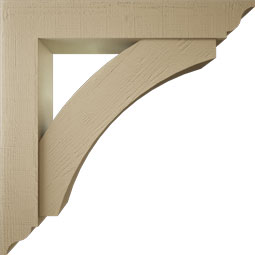Ekena Millwork - BKTUR0756X44X44THR01RCPR - Timberthane Faux Wood Thorton Style Bracket w/ Offset Brace, Traditional Ends, 7 1/2"W x 44"D x 44"H, Primed Tan