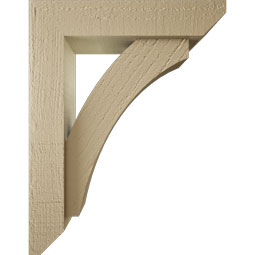 Ekena Millwork - BKTUR0352X14X18THR06RCPR - Timberthane Faux Wood Thorton Style Bracket w/ Offset Brace, Slat Ends, 3 1/2"W x 14"D x 18"H, Primed Tan