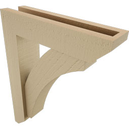 Ekena Millwork - BKTUR0352X14X18THR06RCPR - Timberthane Faux Wood Thorton Style Bracket w/ Offset Brace, Slat Ends, 3 1/2"W x 14"D x 18"H, Primed Tan
