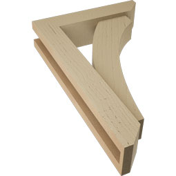 Ekena Millwork - BKTUR0352X14X22THR06RCPR - Timberthane Faux Wood Thorton Style Bracket w/ Offset Brace, Slat Ends, 3 1/2"W x 14"D x 22"H, Primed Tan