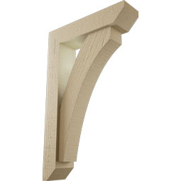 Ekena Millwork - BKTUR0352X14X22THR06RCPR - Timberthane Faux Wood Thorton Style Bracket w/ Offset Brace, Slat Ends, 3 1/2"W x 14"D x 22"H, Primed Tan