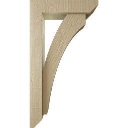 Ekena Millwork - BKTUR0352X14X26THR06RCPR - Timberthane Faux Wood Thorton Style Bracket w/ Offset Brace, Slat Ends, 3 1/2"W x 14"D x 26"H, Primed Tan