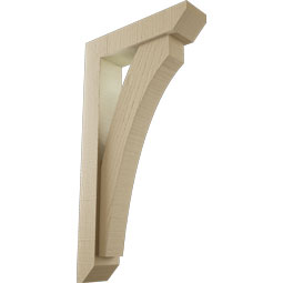 Ekena Millwork - BKTUR0352X14X26THR06RCPR - Timberthane Faux Wood Thorton Style Bracket w/ Offset Brace, Slat Ends, 3 1/2"W x 14"D x 26"H, Primed Tan